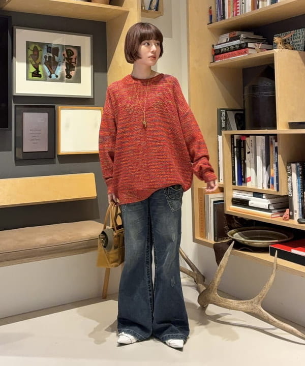 Hazukiさんの「BEAMS WOMEN｜7ゲージ メッシュ クルーネックニット」を使ったコーディネート