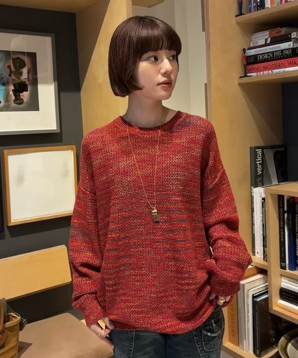 Hazukiさんの「BEAMS WOMEN｜7ゲージ メッシュ クルーネックニット」を使ったコーディネート