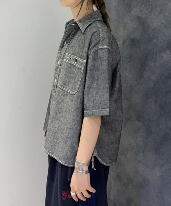 にしだてさんの「BEAMS WOMEN｜シャンブレー ショートスリーブ」を使ったコーディネート
