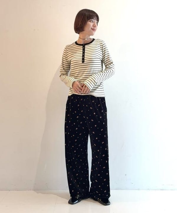 Hazukiさんの「BEAMS WOMEN｜RIB ボーダー ヘンリーネック Tシャツ」を使ったコーディネート
