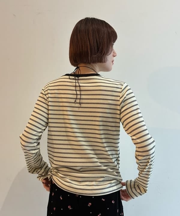 Hazukiさんの「BEAMS WOMEN｜RIB ボーダー ヘンリーネック Tシャツ」を使ったコーディネート