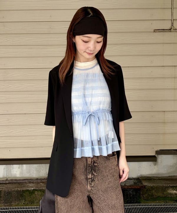 むりょさんの「BEAMS WOMEN｜シアー ハーフスリーブ ジャケット」を使ったコーディネート