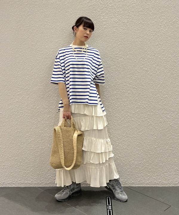 りかちょび/岸本梨佳さんの「ボーダー ビッグ ショートスリーブ」を使ったコーディネート