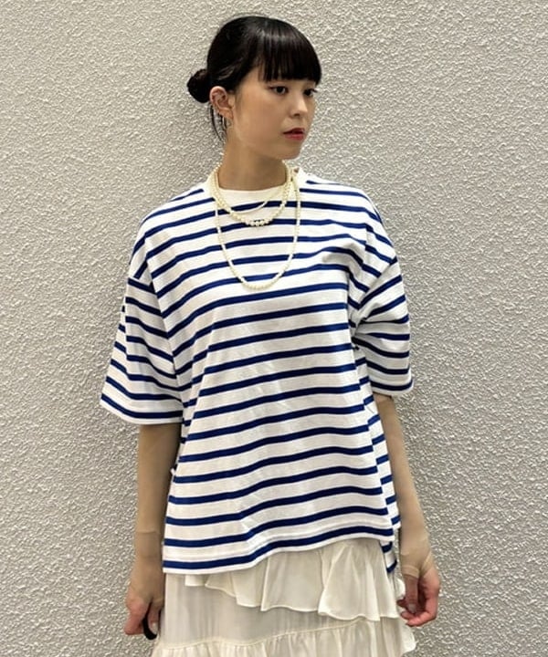 りかちょび/岸本梨佳さんの「ボーダー ビッグ ショートスリーブ」を使ったコーディネート