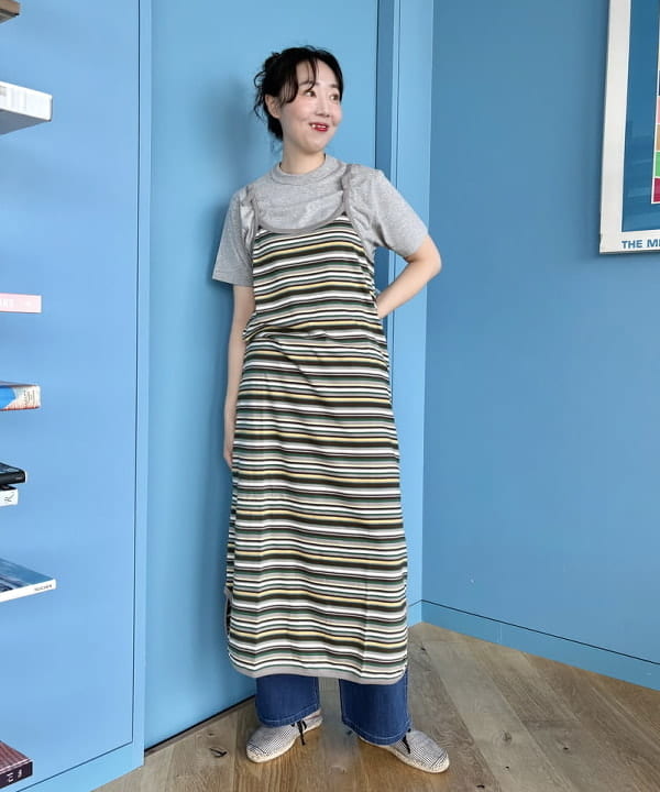 おのすさんの「BEAMS WOMEN｜マルチボーダー ワンピース」を使ったコーディネート