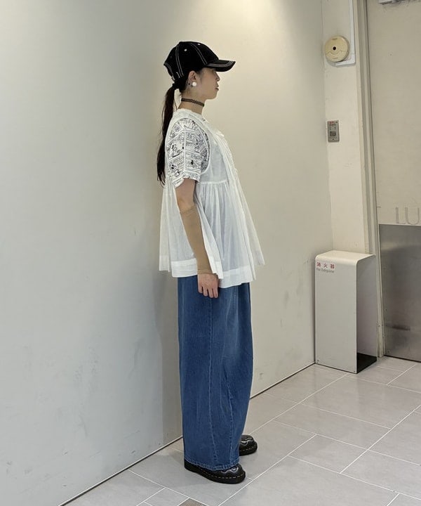 りかちょび/岸本梨佳さんの「配色 ステッチ キャップ　　日除け 紫外線対策 夏素材 レジャー アウトドア 夏コーデ」を使ったコーディネート