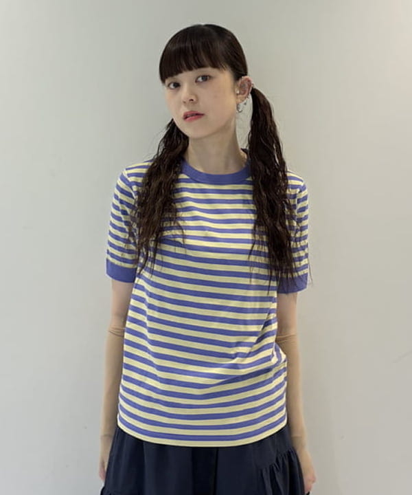 りかちょび/岸本梨佳さんの「BEAMS WOMEN｜ボーダー バインダー ショートスリーブ Tシャツ」を使ったコーディネート