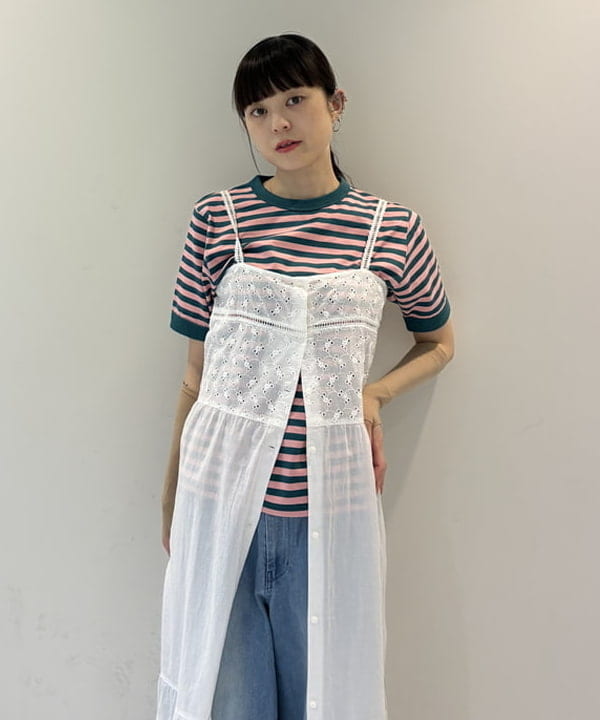 りかちょび/岸本梨佳さんの「BEAMS WOMEN｜ボーダー バインダー ショートスリーブ Tシャツ」を使ったコーディネート
