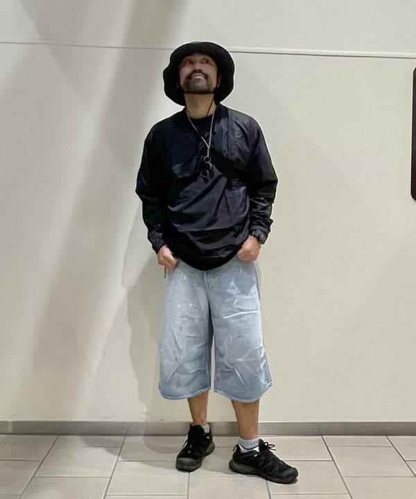 拼接圖案尼龍圓領上衣【寬版剪裁】