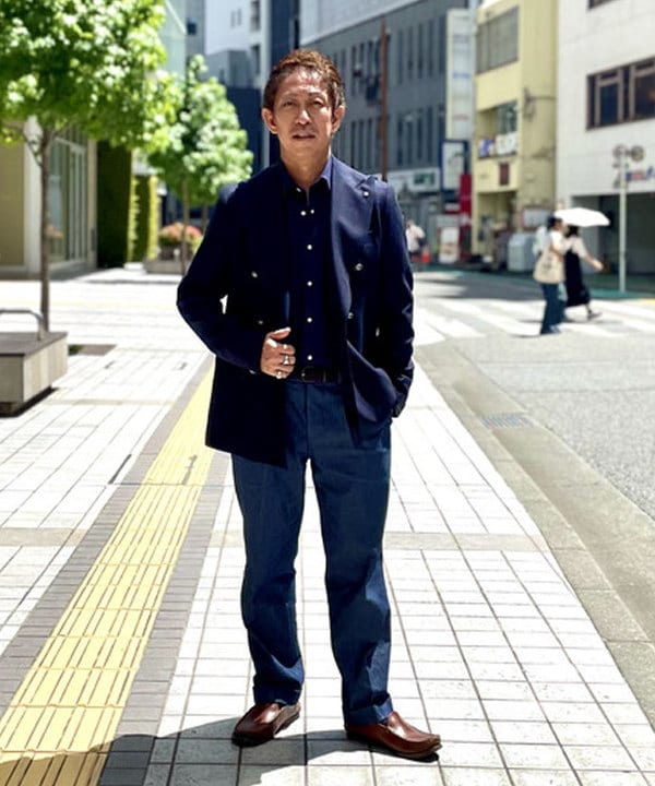 牛仔單褶側調節扣西裝褲