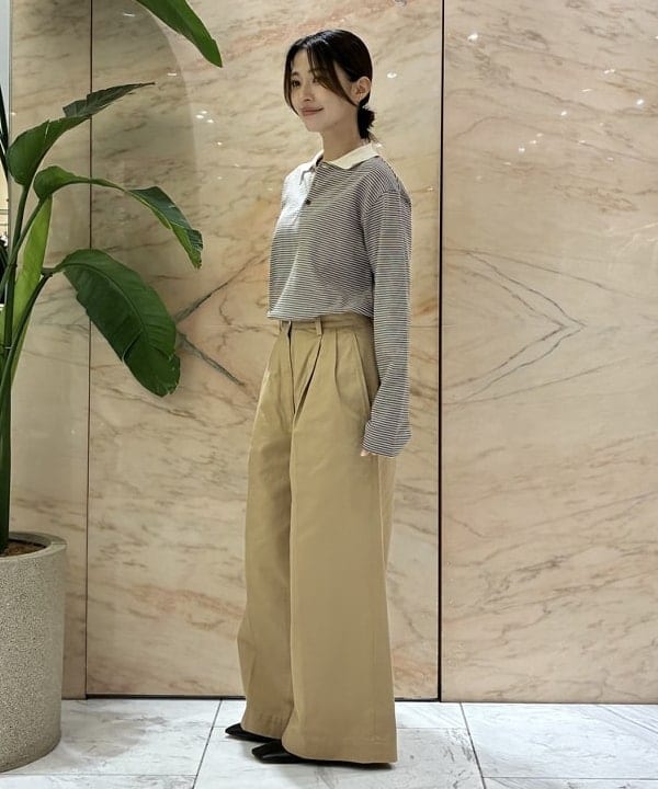 茂野 真楓さんの「BEAMS WOMEN｜BATONER / ブラウジング ポロ ロングスリーブ Tシャツ」を使ったコーディネート