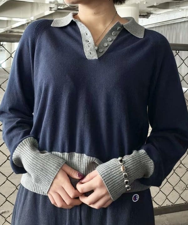 みやさかさんの「BEAMS WOMEN｜カラーブロック ニット ポロ」を使ったコーディネート
