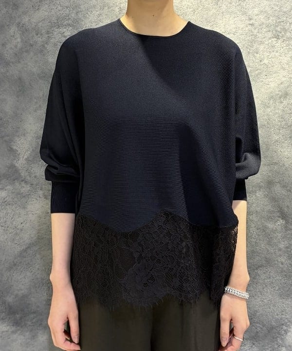 OSUMIさんの「BEAMS WOMEN｜レースヘム クルーネック ニットプルオーバー」を使ったコーディネート