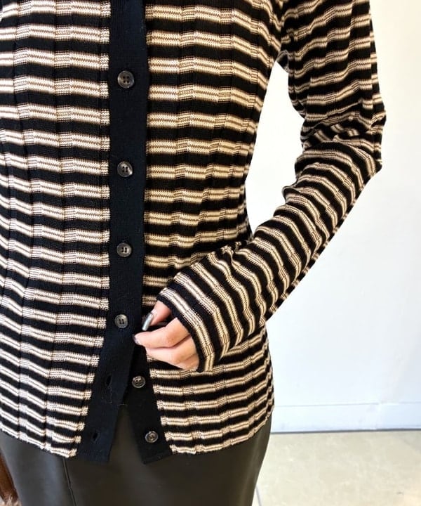 SAKAIさんの「BEAMS WOMEN｜【別注】BATONER &times; Demi-Luxe BEAMS / ポロ ボーダー カーディガン」を使ったコーディネート