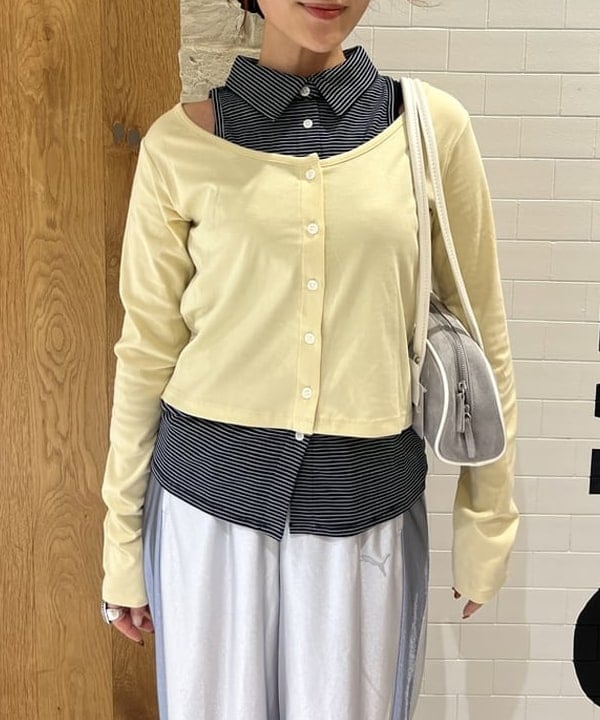 チナさんの「BEAMS WOMEN｜ノースリーブ シャツ レイヤード カーディガン」を使ったコーディネート