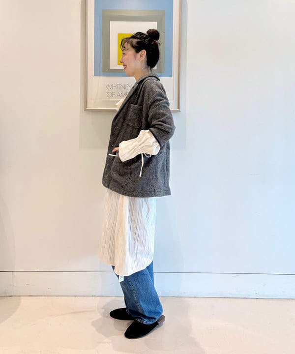 おのすさんの「BEAMS WOMEN｜ドビー ストライプ ワンピース」を使ったコーディネート