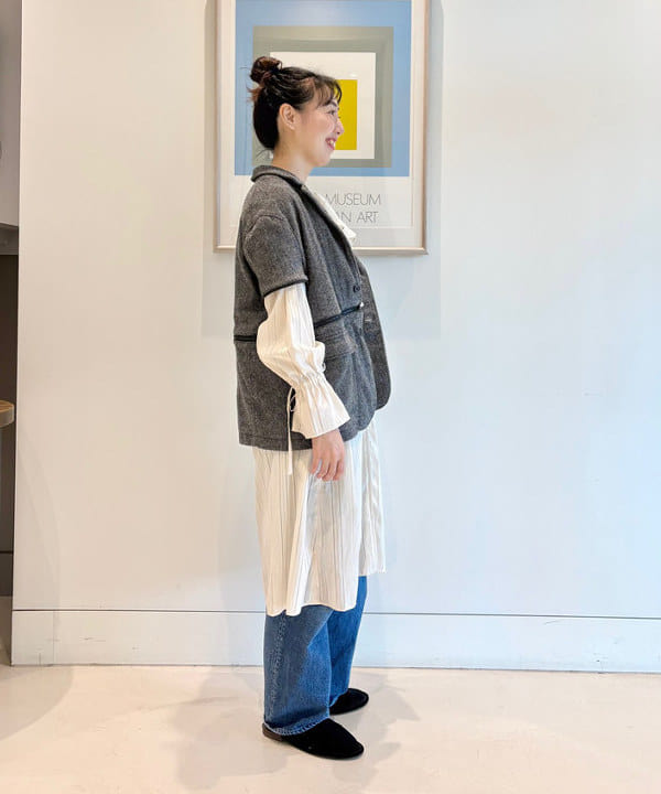 おのすさんの「BEAMS WOMEN｜ドビー ストライプ ワンピース」を使ったコーディネート