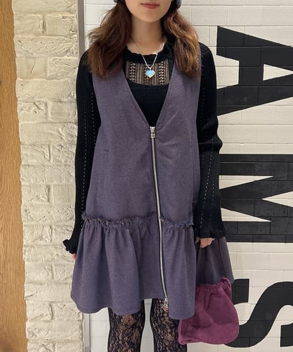 チナさんの「BEAMS WOMEN｜ツイード ZIP ノースリーブ ミニ ワンピース」を使ったコーディネート