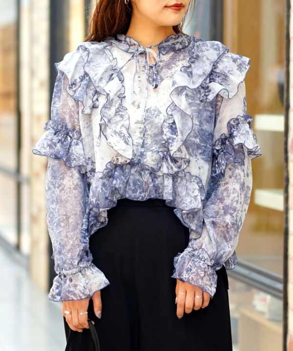 GHOSPELL / Wavey Tie Dye Ruffle Top GHOSPELL / Wavey Tie Dye Ruffle Top