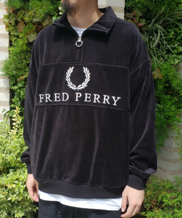FRED PERRY ×BEAMS / 別注 90'sロゴ ベロア ハーフジップ - スウェット