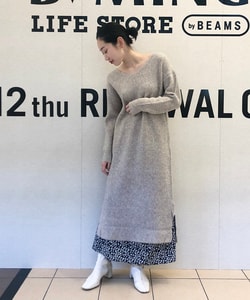 予約販売 BEAMS by B:MING / Vネックワンピース ヤク混 43656078
