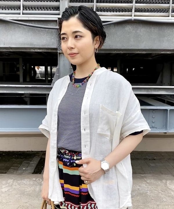 吉野 多恵さんの「BEAMS WOMEN｜【別注】Healthknit / ワッフル ボーダー Tシャツ」を使ったコーディネート