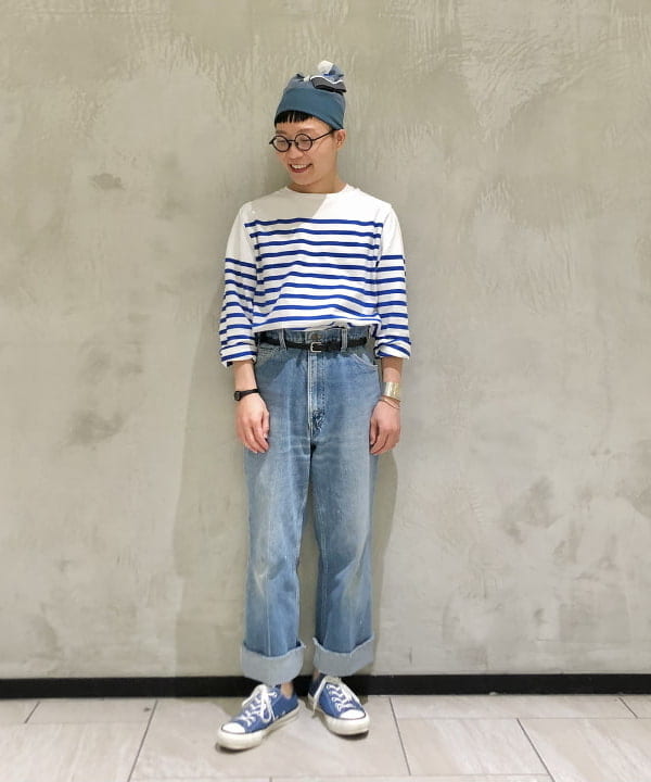 土田 達也さんの「BEAMS WOMEN｜ナバルボーダー ビッグ ボートネック カットソー」を使ったコーディネート