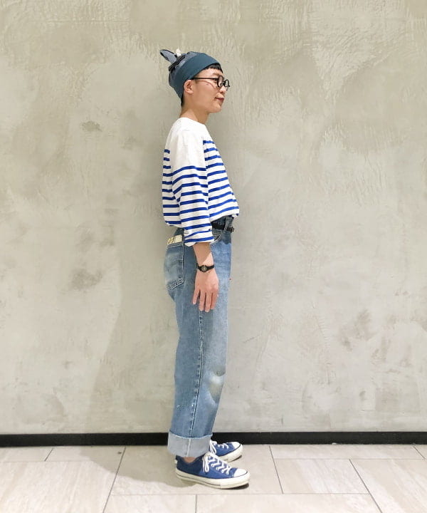 土田 達也さんの「BEAMS WOMEN｜ナバルボーダー ビッグ ボートネック カットソー」を使ったコーディネート