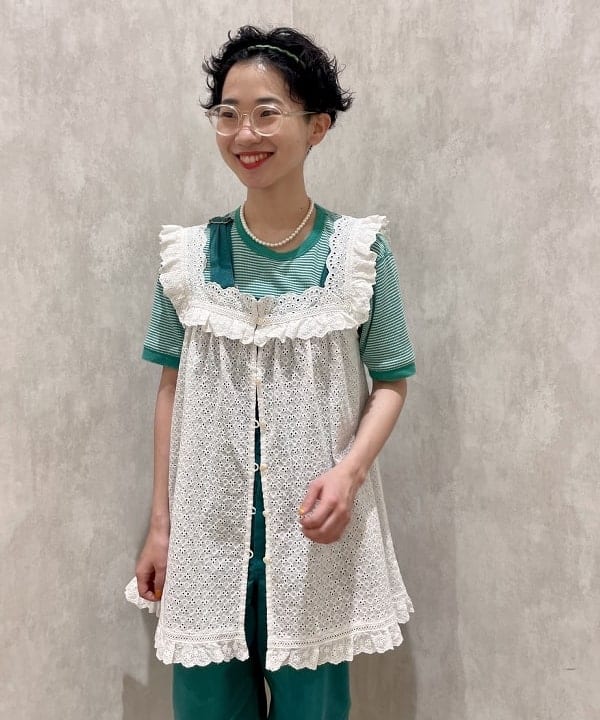 みりさんの「BEAMS WOMEN｜【別注】Healthknit / ワッフル ボーダー Tシャツ」を使ったコーディネート