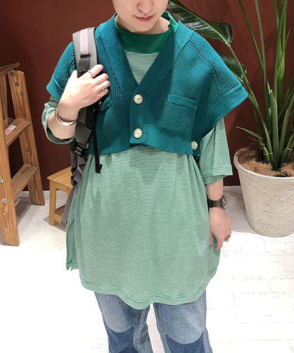 イシイ サオリさんの「BEAMS WOMEN｜BEAMS BOY / リブ ビッグ モックネック ショートスリーブ Tシャツ」を使ったコーディネート