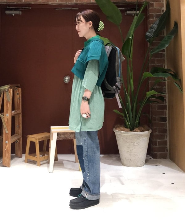 イシイ サオリさんの「BEAMS WOMEN｜BEAMS BOY / リブ ビッグ モックネック ショートスリーブ Tシャツ」を使ったコーディネート