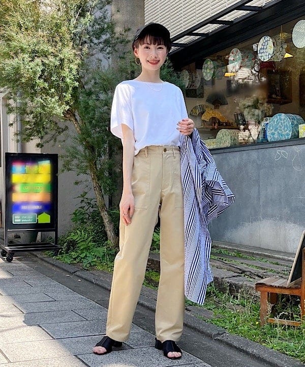 shibataさんの「BEAMS WOMEN｜ATON / スビン キャップスリーブ Tシャツ」を使ったコーディネート