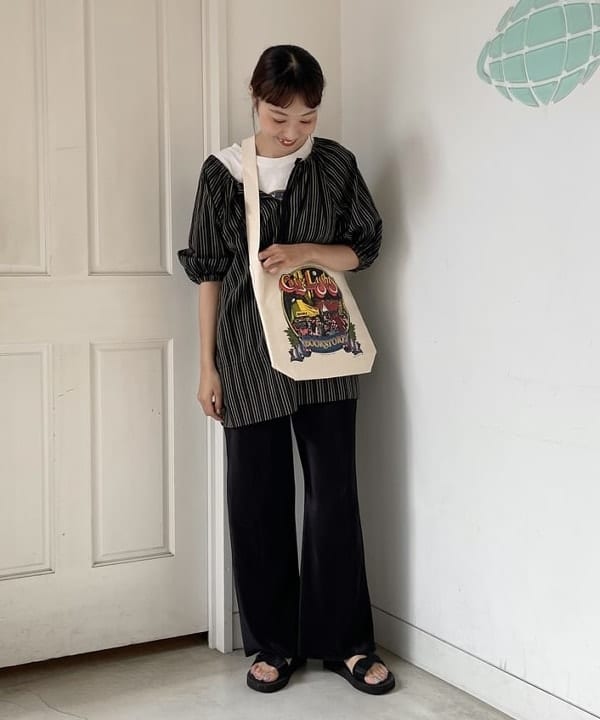 おのすさんの「BEAMS WOMEN｜BEAMS BOY / マルチストライプ バルーン ショートスリーブ」を使ったコーディネート