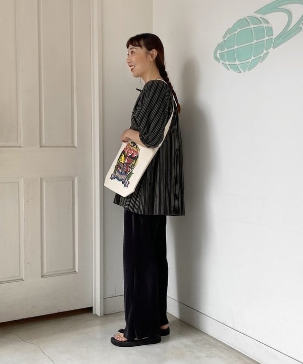 おのすさんの「BEAMS WOMEN｜BEAMS BOY / マルチストライプ バルーン ショートスリーブ」を使ったコーディネート