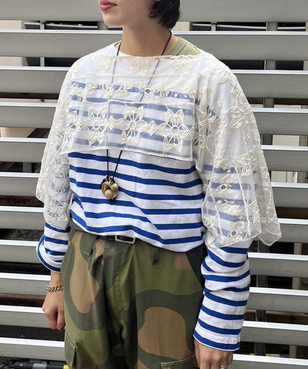 サワイさんの「BEAMS WOMEN｜ナバルボーダー ビッグ ボートネック カットソー」を使ったコーディネート