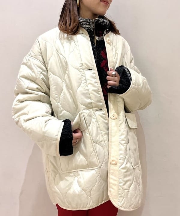 ちりこさんの「BEAMS WOMEN｜キルティング ノーカラー ブルゾン」を使ったコーディネート