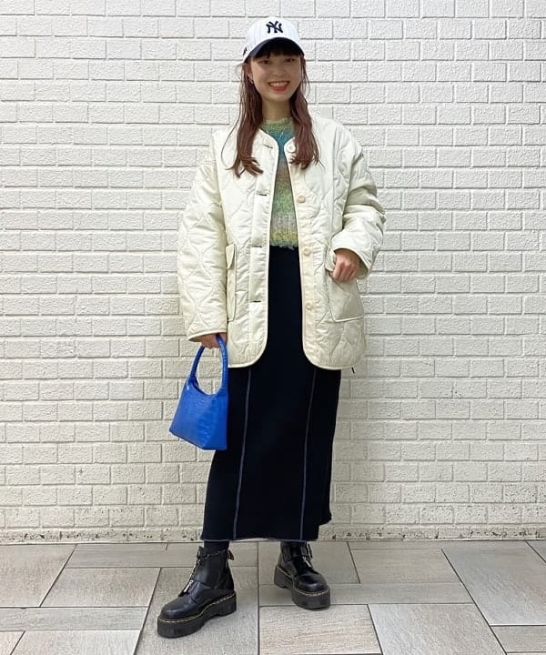 りかちょび/岸本梨佳さんの「BEAMS WOMEN｜キルティング ノーカラー ブルゾン」を使ったコーディネート