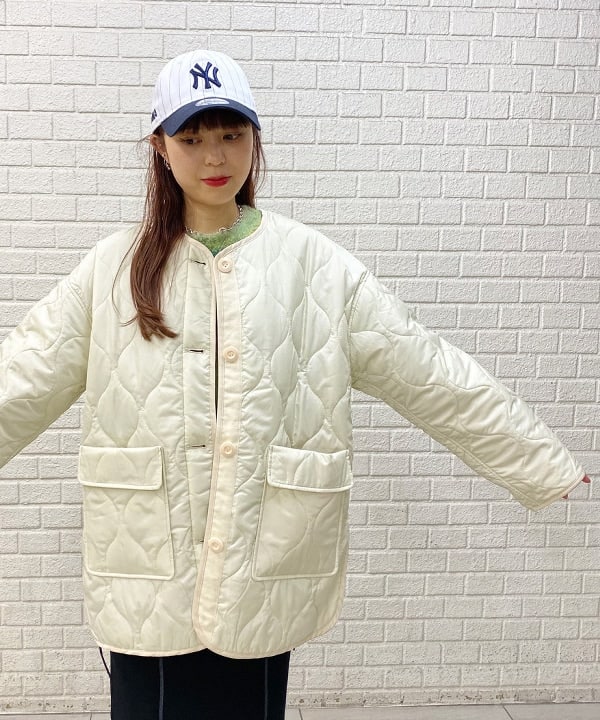 りかちょび/岸本梨佳さんの「BEAMS WOMEN｜キルティング ノーカラー ブルゾン」を使ったコーディネート