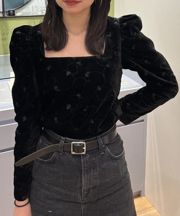 JOIEVE dreamy night ベロア ブラウス ネイビー 花柄 刺繍 【公式通販】