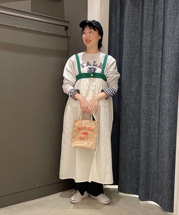 おのすさんの「BEAMS WOMEN｜BEAMS BOY / バックトゥフロント テープ キャミ ワンピース」を使ったコーディネート