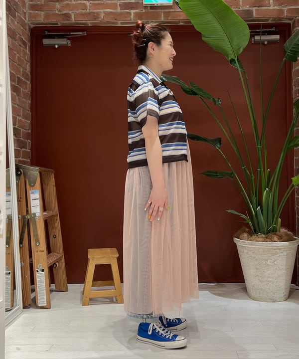 エノモト アミさんの「BEAMS WOMEN｜maturely / Sheer Border Open Collar Shirt」を使ったコーディネート