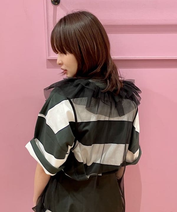 水野 萌香さんの「BEAMS WOMEN｜Ray BEAMS / チュール フリルカラー ノースリーブ トップス」を使ったコーディネート
