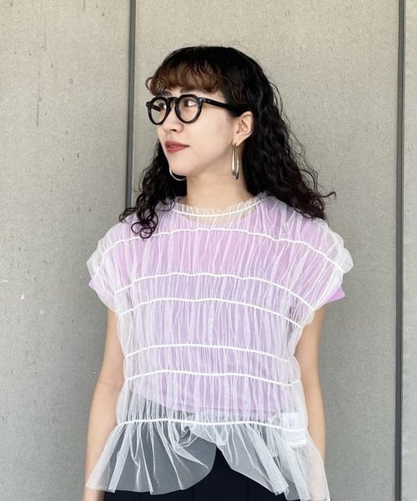 マツド ユメカさんの「BEAMS WOMEN｜Ray BEAMS / チュール シャーリング Tシャツ」を使ったコーディネート
