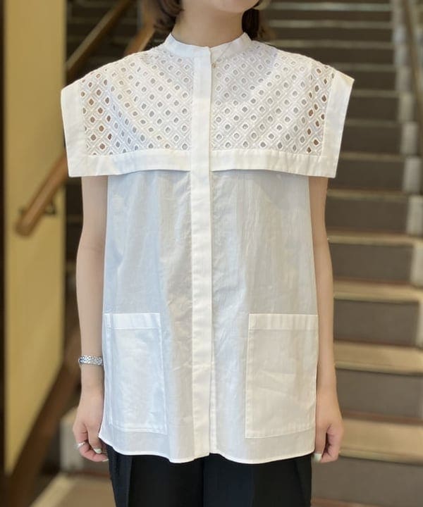 蒲原 捺美さんの「BEAMS WOMEN｜Demi-Luxe BEAMS / アイレット刺繍 ノースリーブシャツ」を使ったコーディネート