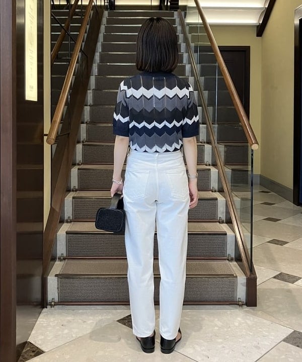 蒲原 捺美さんの「BEAMS WOMEN｜Demi-Luxe BEAMS / 矢振り マルチボーダー モックネックニット」を使ったコーディネート