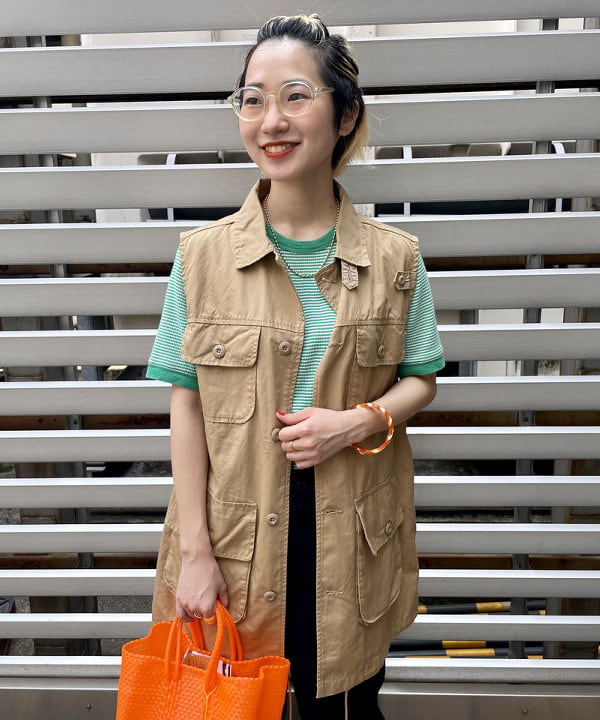 みりさんの「BEAMS WOMEN｜【別注】Healthknit / ワッフル ボーダー Tシャツ」を使ったコーディネート