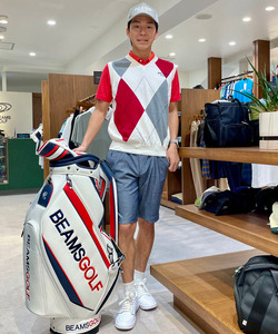 BEAMS GOLF / new ツアー プロ キャディバッグ　レッド×ネイビー