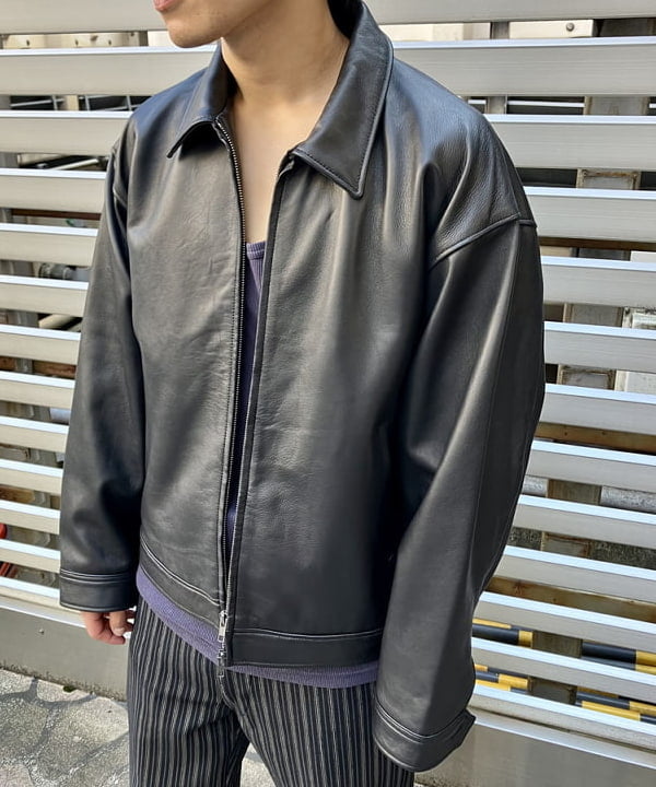 森 凌真さんの「BEAMS WOMEN｜ワイドフィット レザー ジップブルゾン」を使ったコーディネート