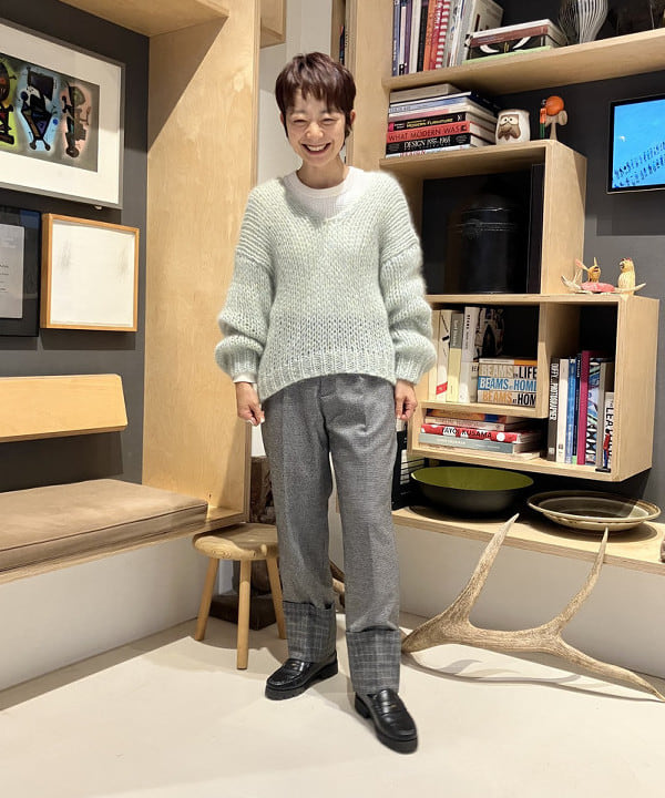 矢野(青木)優香さんの「BEAMS WOMEN｜コットン サーマル クルーネック ロングスリーブ Tシャツ」を使ったコーディネート