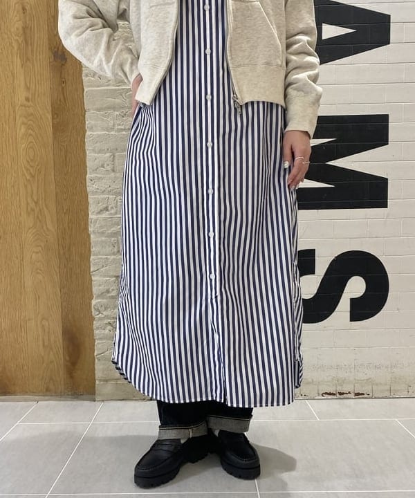 木村 海侑さんの「BEAMS WOMEN｜ストライプ ボタンダウン ロングスリーブ シャツワンピース」を使ったコーディネート